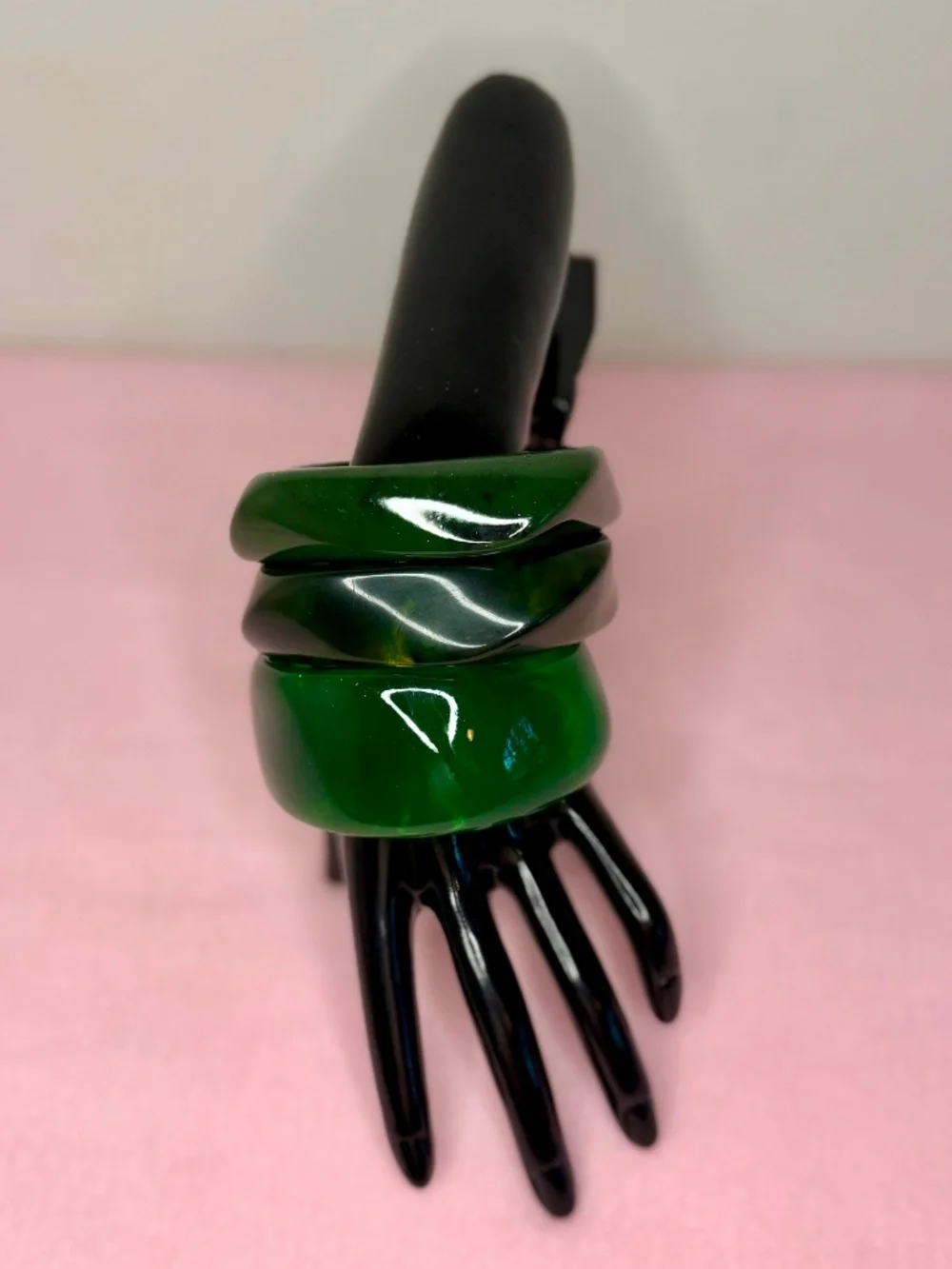Green Chunky Bangle Bracelet Set – Oversized Statement Dark Emerald Stack